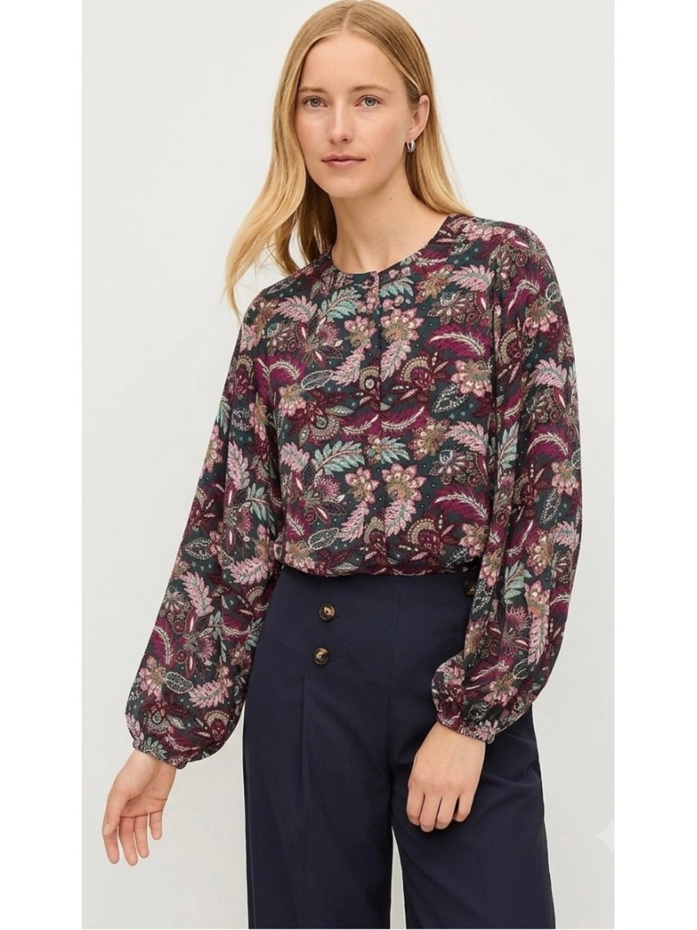 Ann Taylor Loft Paisley Blouson Sleeves Size M